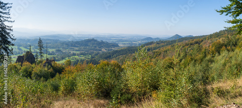 Autumn panorama of the Rudawy Janowickie mountains in Lower Silesia Poland 