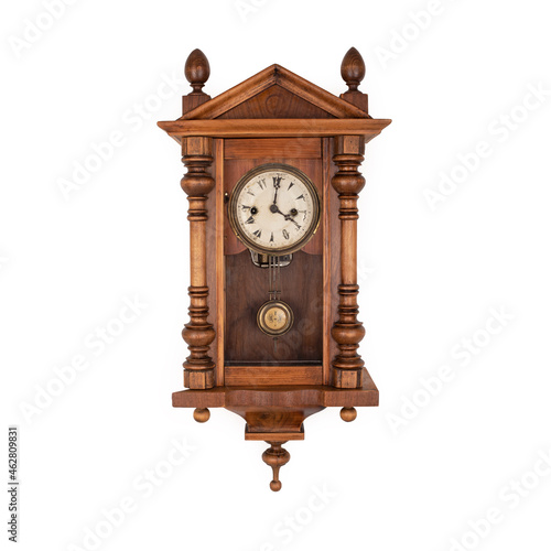 Old antique wall clock on white background 