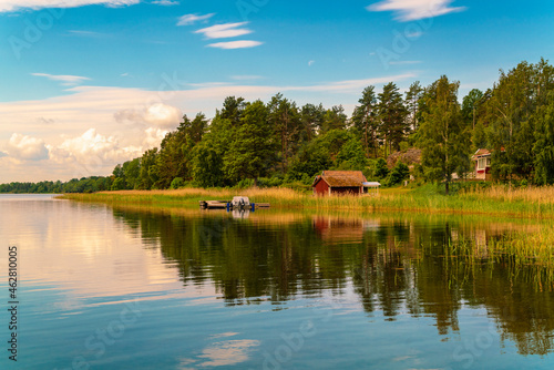 Scenic view of river against sky in Loftahammar, Sweden photo