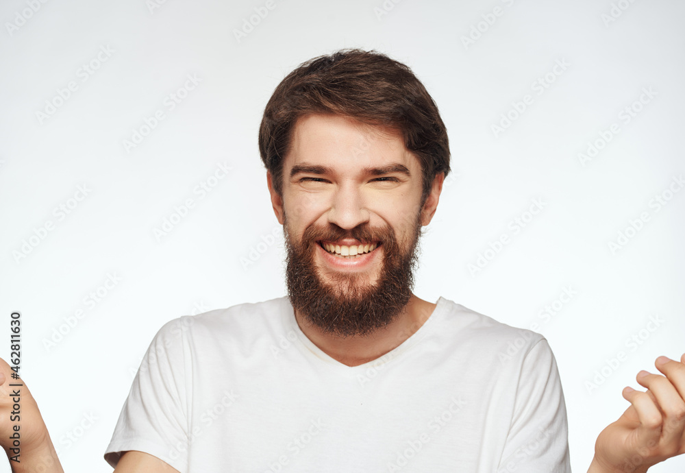 sad man in white t-shirt emotions posing light background sad man in white t-shirt emotions posing light background