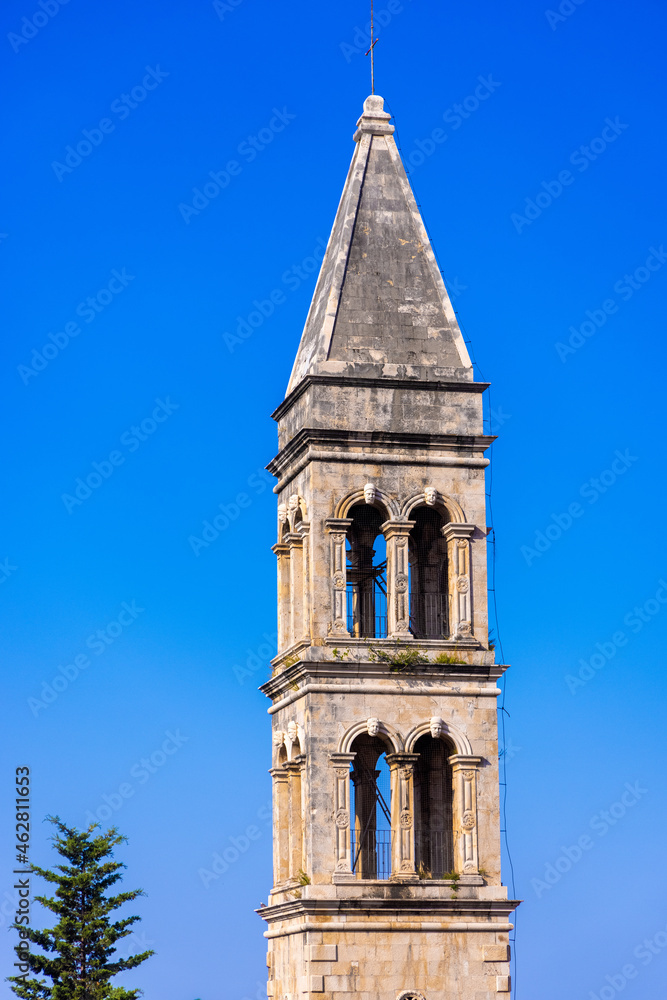Church tower in Makarska town, Croatia