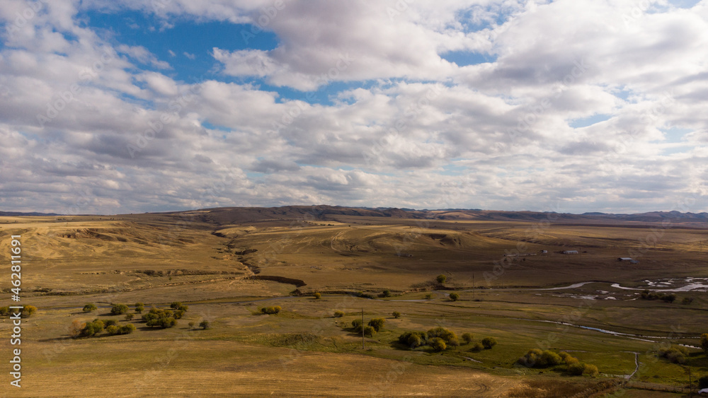 Bird view panorama of the steppes