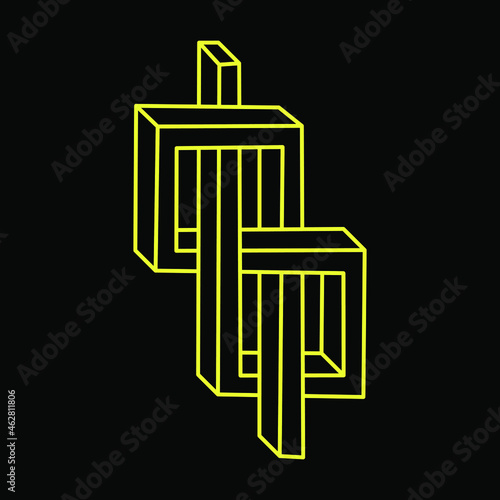 Impossible shapes, optical illusion, vector. Optical art object. Escher style. Geometric figures.