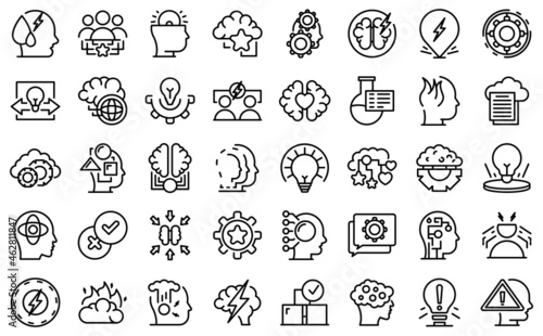 Critical thinking icons set outline vector. Think brain. Mind brainstorm