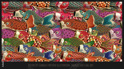 Seamless pattern Japanese style Koi fish flags.