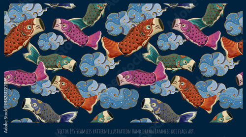 Seamless pattern Japanese style Koi fish flags.
