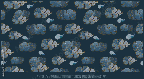 Seamless pattern illustration Japanese style clouds art.