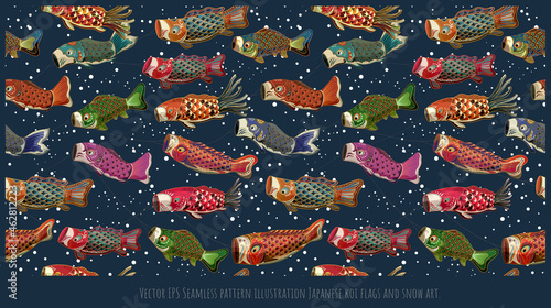Seamless pattern Japanese style Koi fish flags.