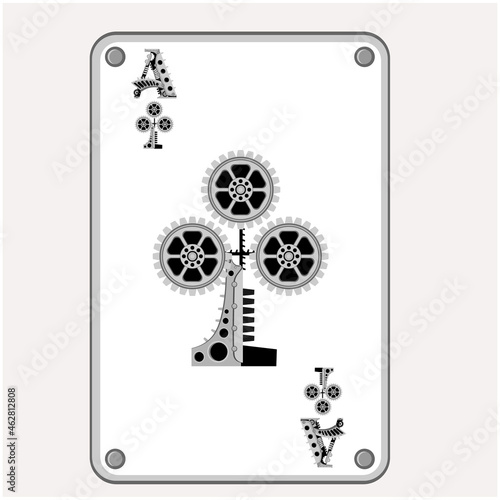 Ace of Clubs in the style of mechanical steampunk. Vector illustration. photo