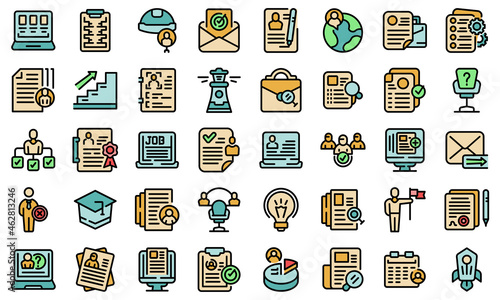 Vacancy icons set outline vector. Job cv. Hiring portfolio