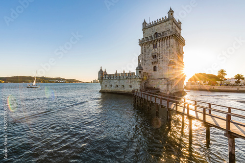 Portugal, Lisbon, Belem Tower on Tagus river at sunset photo
