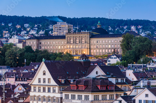 Switzerland, Canton of Zurich, Zurich,ÔøΩSwiss Federal Institute of Technology in Zurich at dusk photo