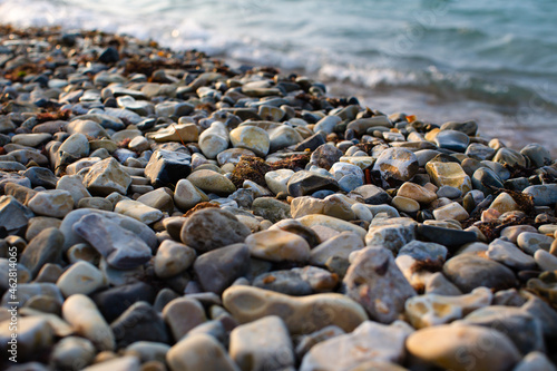 Stones on the sea beach close-up