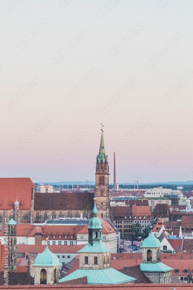 Germany, Nuremberg, Old town, Cityscape with Townhall and St. Lorenz Church in the evening Germany, Nuremberg, Old town, Cityscape with Townhall and St. Lorenz Church in the evening