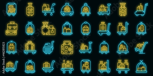 Luggage trolley icons set outline vector. Carriage suitcase. Travel bag