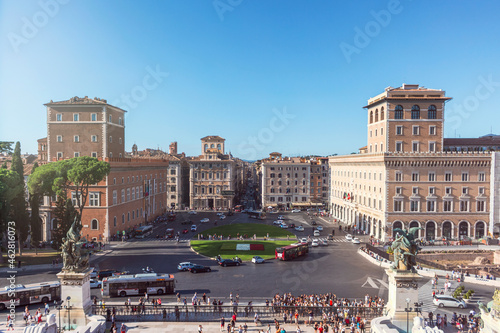 Italy, Rome, Clear sky over Piazza Venezia and Palazzo Bonaparte