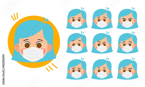 Girl with mask. Human character for your scenes. Character ready for animation. Funny cartoon. The set for the character animation.