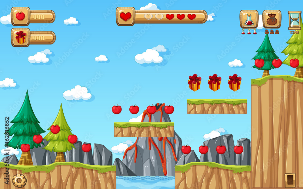 Obraz premium Collecting Apples Platformer Game Template