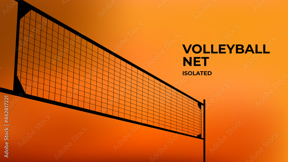 Beach silhouette volleyball net with summer sunset sky isolated background. - obrazy, fototapety, plakaty 