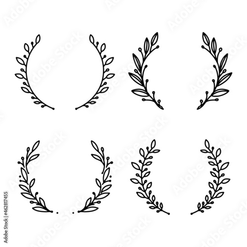 Vector hand drawn spring wreath isolated on white background. Outline willow branch. Doodle style. Floral frame.