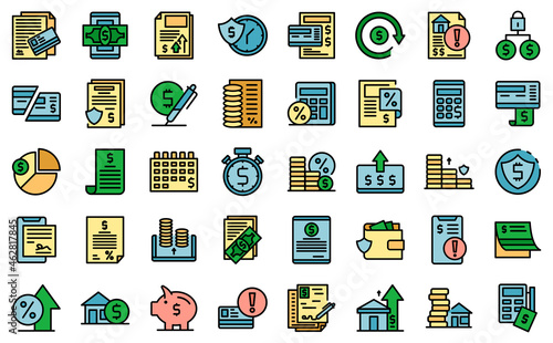 Payment terms icons set outline vector. Card credit. Document recharge