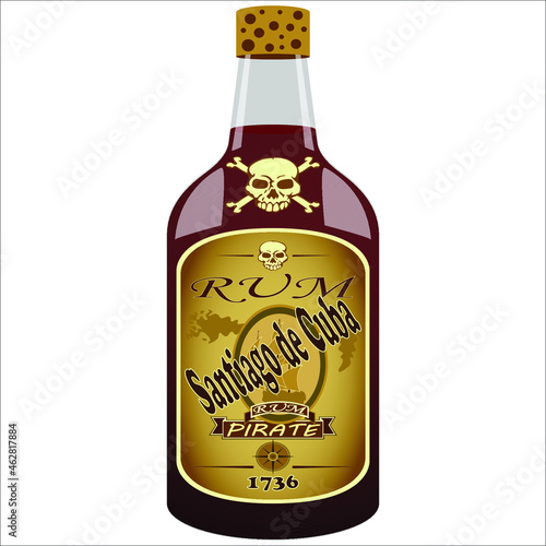 glass bottle pirate rum on white background vector