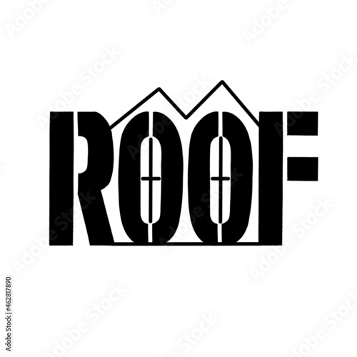 Word roof. Written by hand. Creative lettering. Sans serif font. Idea for logo.