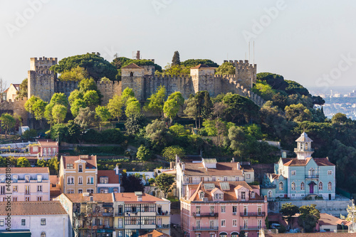 Exterior of Castelo Sao Jorge on mountain in Lisbon, Portugal photo
