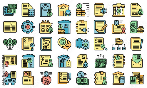 Collateral icons set outline vector. Credit extension. Property agreement