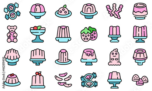 Jelly icons set outline vector. Frozen dessert. Gelatin confectionery