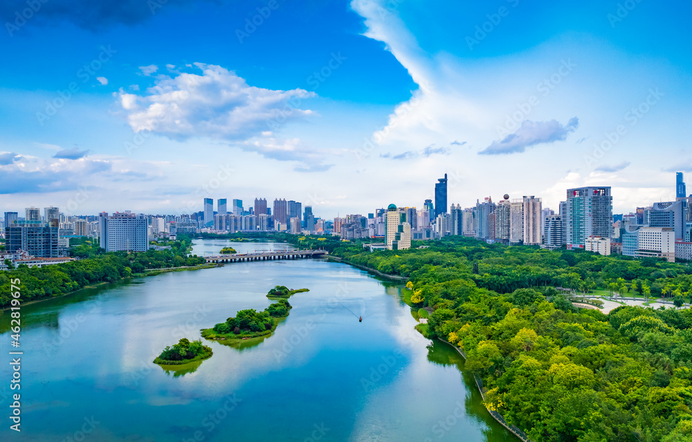 Urban environment of Nanhu Park in Nanning, Guangxi