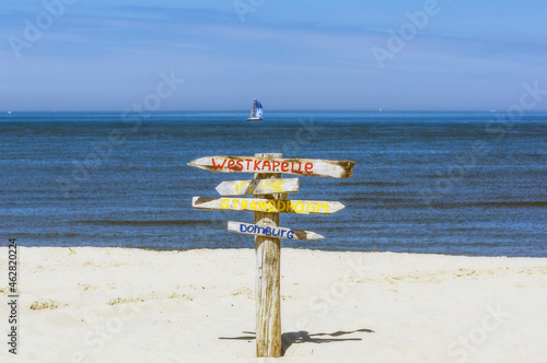 Netherlands, Domburg, beach and signpost