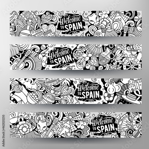 Cartoon cute vector doodles Spain banners
