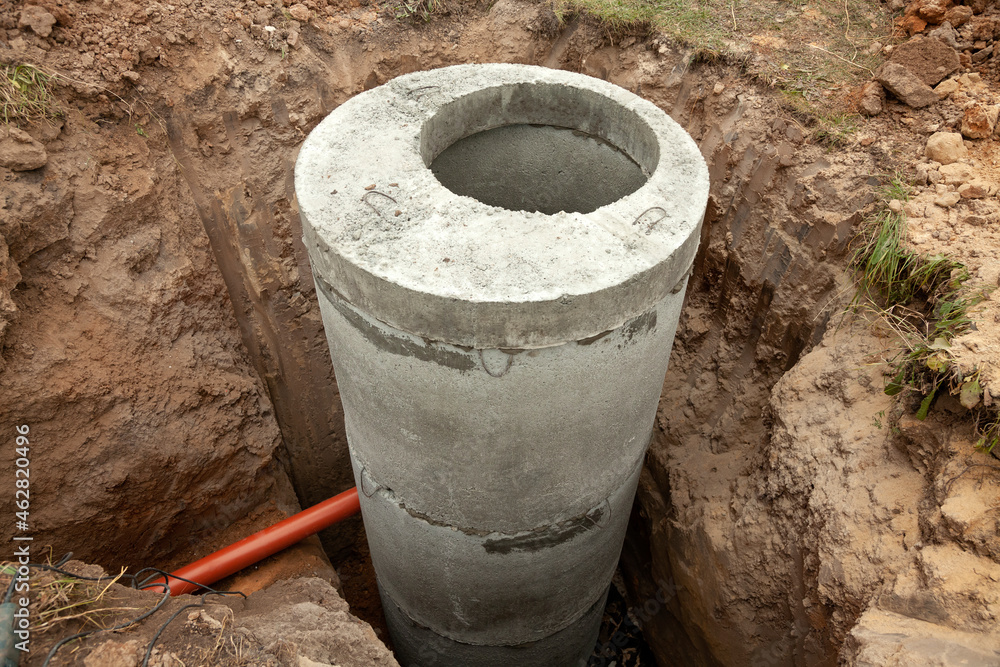 Installation of underground tank for sewage system. Installation of underground tank for sewage system.