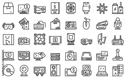 Computer store icons set outline vector. Online store. Web marketplace photo