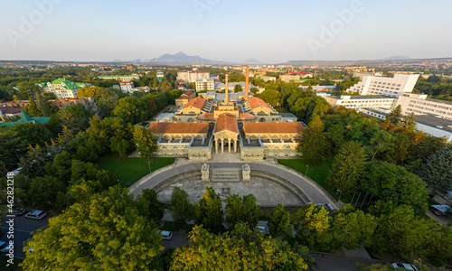 Essentuki, Russia. Yessentuki balneo-mud baths. The most famous architectural monument of the resort town. Aerial view photo