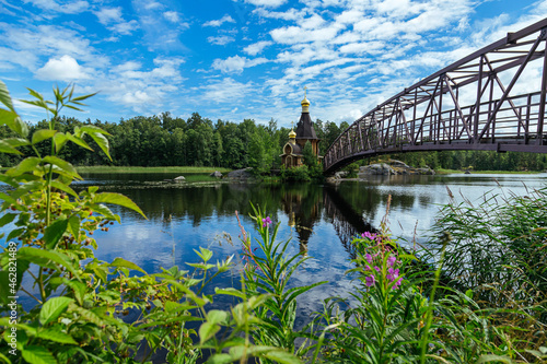 Russia, Leningrad Oblast, Church of Saint Andrew at Vuoksa in summer