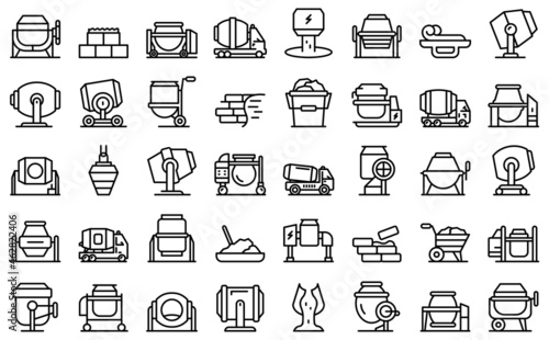 Concrete mixer icons set outline vector. Cement truck. Auto blender