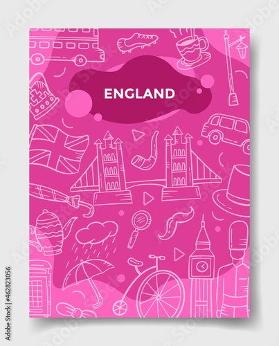 england or english country nation with doodle style for template of banners, flyer, books, and magazine cover