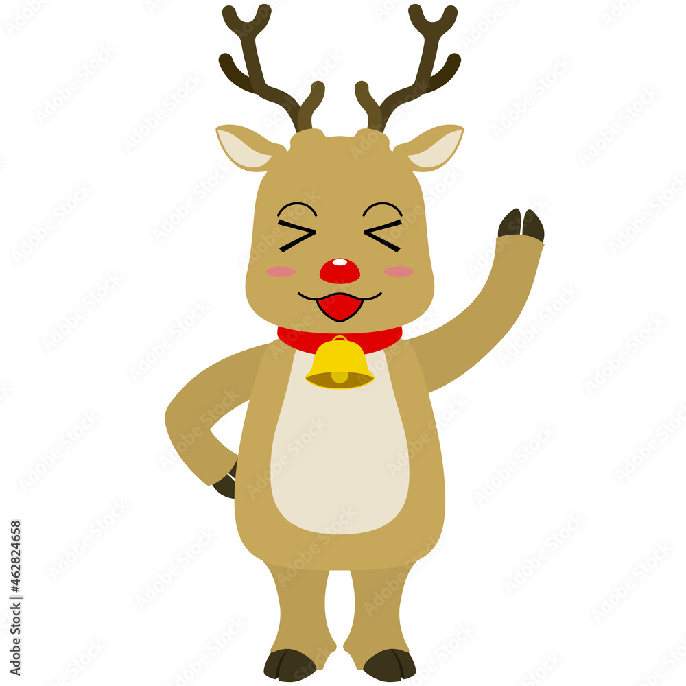Fototapeta premium 手を上げて挨拶をするトナカイのキャラクターのイラスト