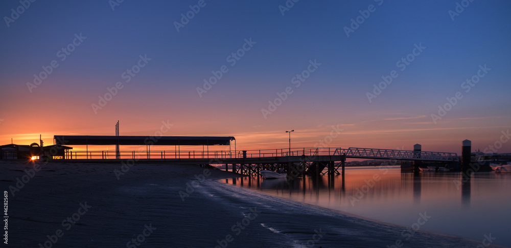 sunset at the pier at Armona Island, Olhao, Portugal