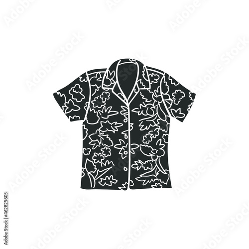 Hawaiian Shirt Icon Silhouette Illustration. Tropical Cloth Vector Graphic Pictogram Symbol Clip Art. Doodle Sketch Black Sign.