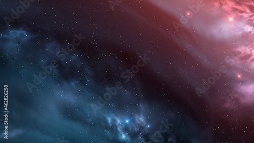 Abstract fantastic space of the universe. Space background with nebula and stars. Dark space background with an unknown planet, flashes of light in space. 3d illustration