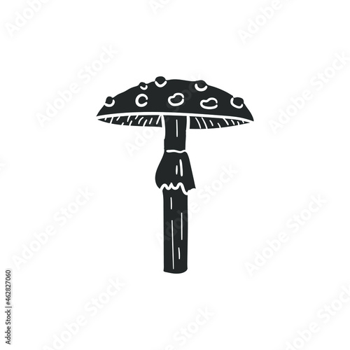 Amanita Muscaria Icon Silhouette Illustration. Mushroom Vector Graphic Pictogram Symbol Clip Art. Doodle Sketch Black Sign.