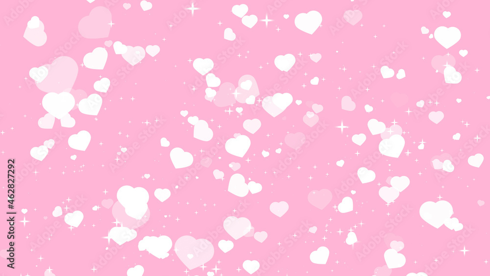 blur element white big hearts with shiny star rotating on light pink texture