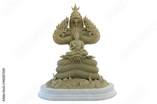 Buddha protected by the hood of the mythical king naga isolated