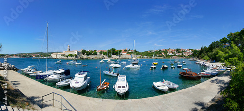 Croatia, Kvarner Gulf, Krk, Old town and Frankopan Castle, harbour and boats photo