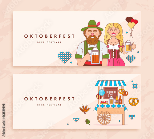 Set of oktoberfest festive banner design template in flat style. Vector illustration