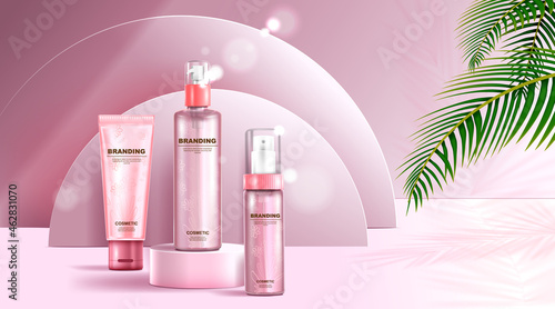 Podium with minimal background for Cosmetic product presentation template.