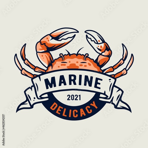 Sea or nautical, oceanic crab. Nautical ship delicacy for marine cooking. Outdoor seafood design